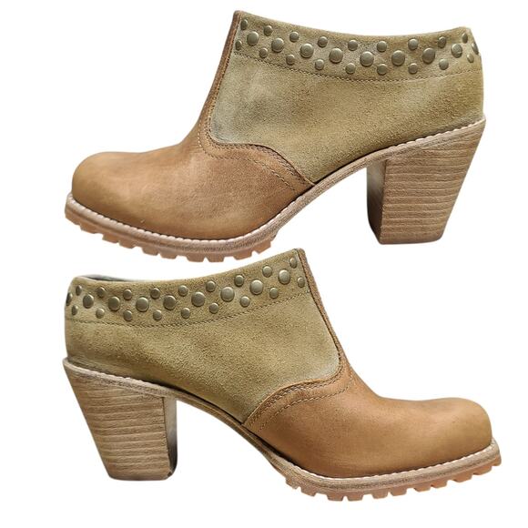 Woolrich Kiva Brown Leather Studded Western Mule Clog Bootie Heels Shoes 6 1/2 - Picture 1 of 6